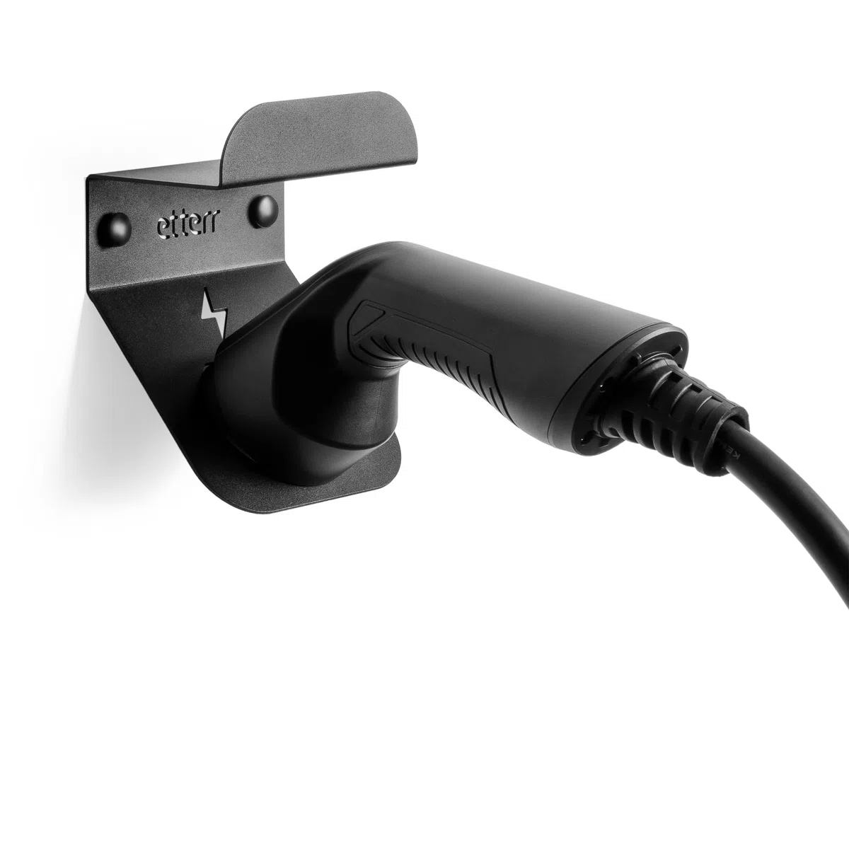 Soporte de Cargador Coche eléctrico. Base, Gancho de Pared, Manguera, Cargador baterias Coche eléctrico, EV, Organizador Cables, Accesorios Coche, Accesorios Moto. (Negro)