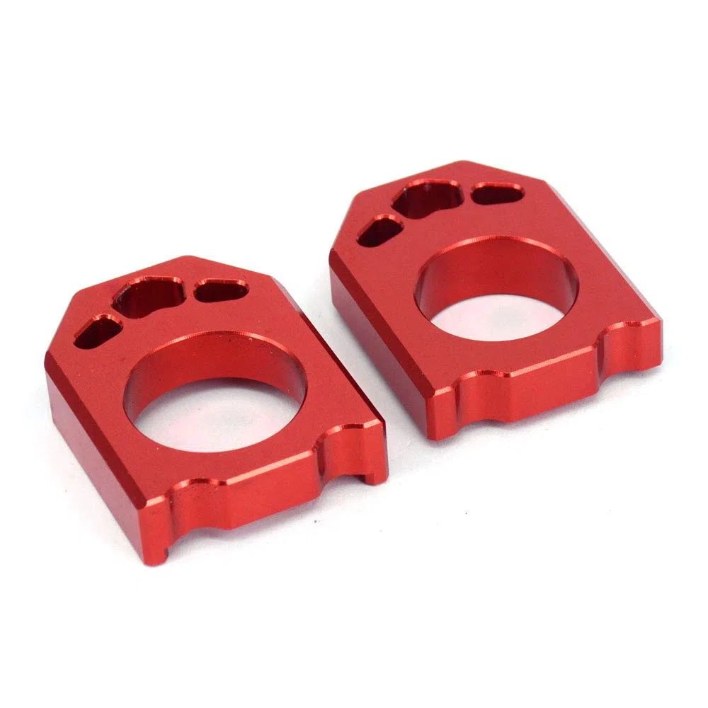 JFG RACING Ajustador de cadena de bloques de eje trasero de motocicleta para CR125R CR250R CRF250R CRF450R CRF250X CRF450X CRF250RX CRF450RX CRF450L CRF450RL Rojo