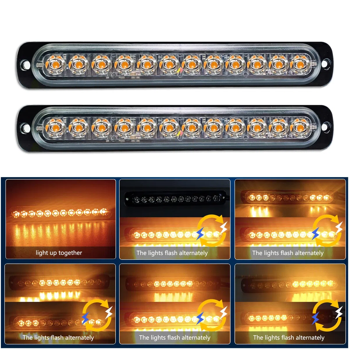 RIGIDON 2 Pcs 7.5" 12 Led ámbar luz estroboscópica emergencia, 12V 24V Advertencia de emergencia Luz de advertencia de peligro Luz faros antiniebla para off road camión coche ATV SUV 4x4 todoterreno