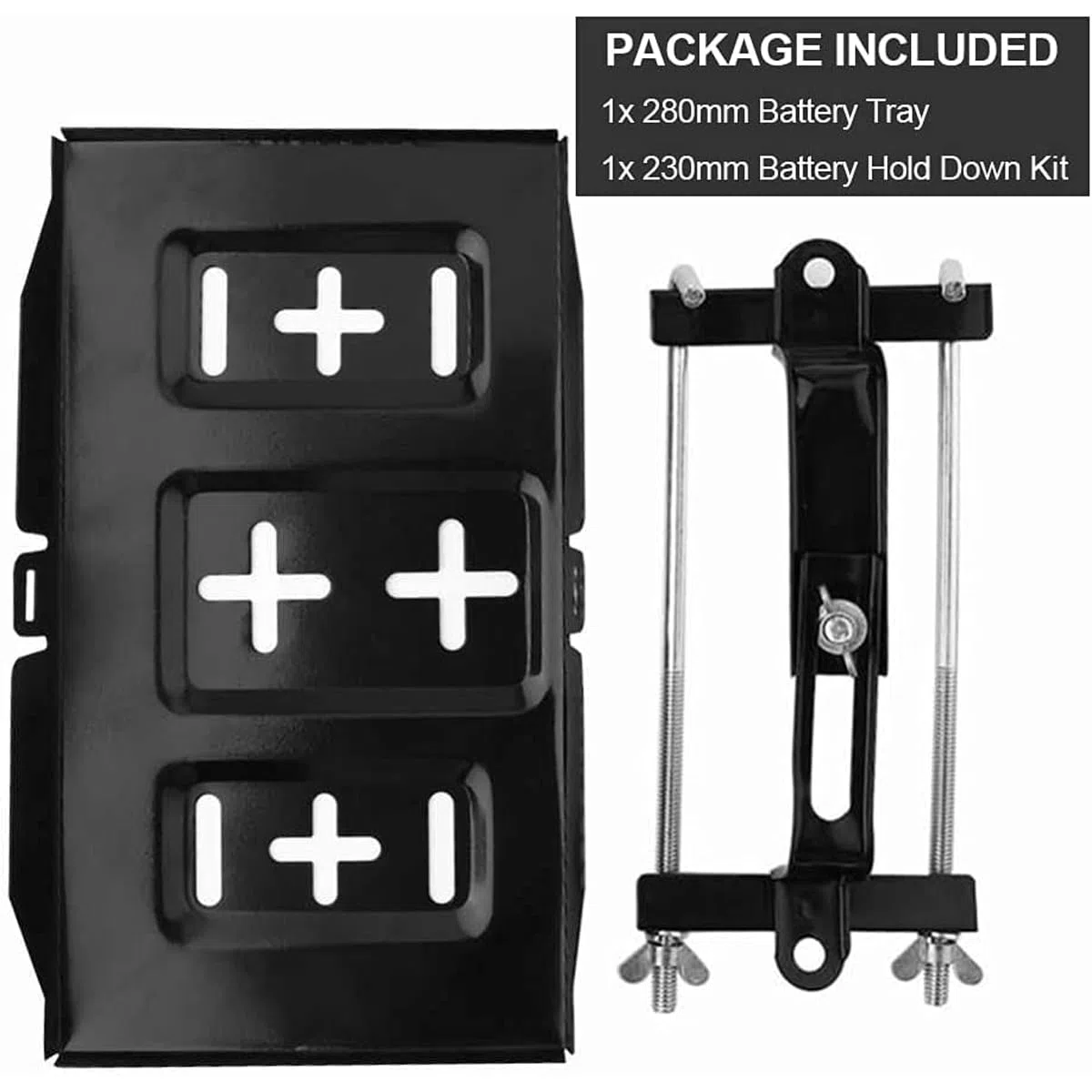 Greluma bandeja sujeción batería equipo -23cm tornillo con bandeja batería 28 cm, acero resistente corrosión soporte batería almacenamiento abrazadera soporte ajustable para coche,barco,marina