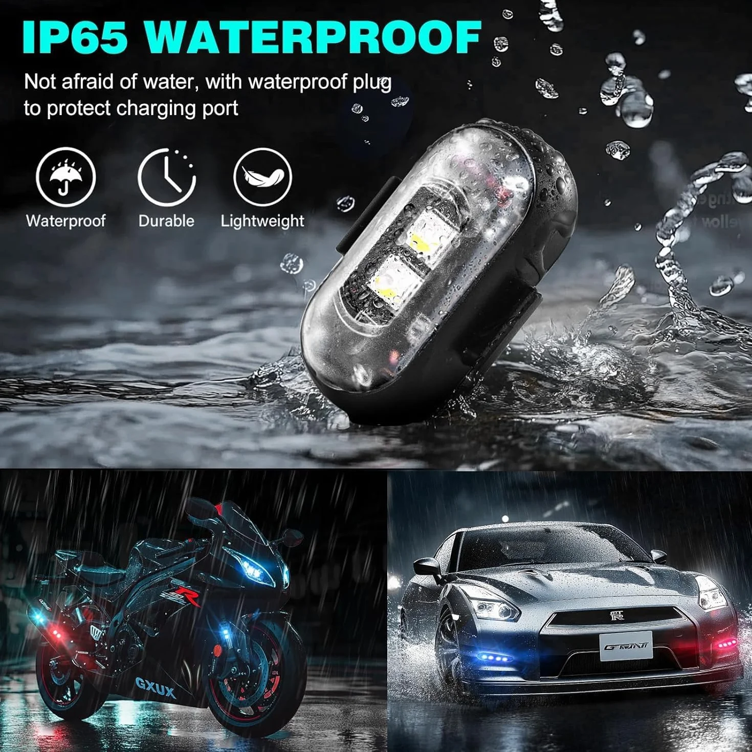 Pavlleen 6 luces LED estroboscópicas para coche, 8 colores, impermeables, anticolisión, con control remoto, luz estroboscópica para dron, carga USB, para dron, camión, motocicleta y bicicleta