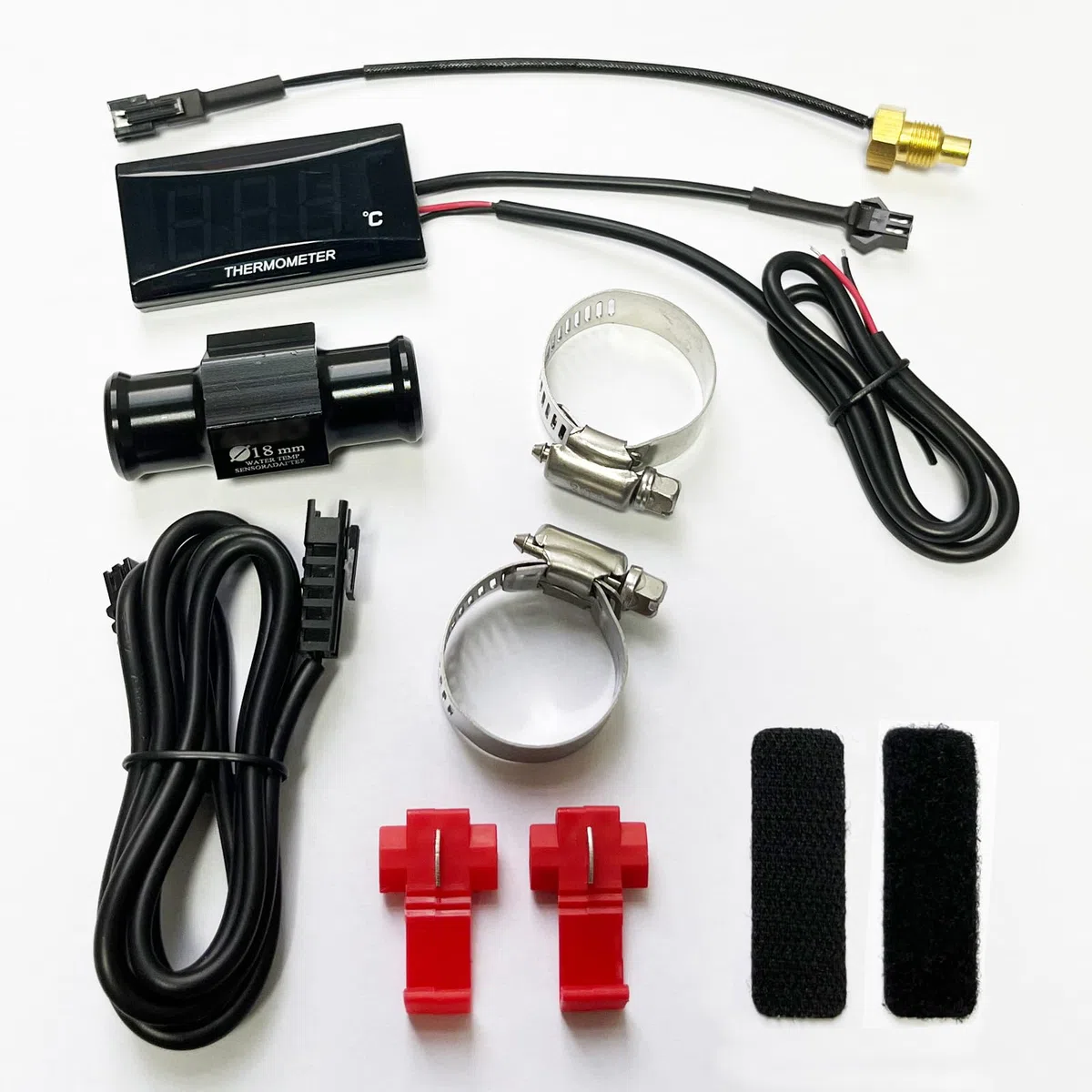 Termómetro digital para motocicletas, Termómetro azul con sensor, Termómetro de agua para motor, Termómetro impermeable para motocicleta con sensor de temperatura de sonda de metal (18mm)