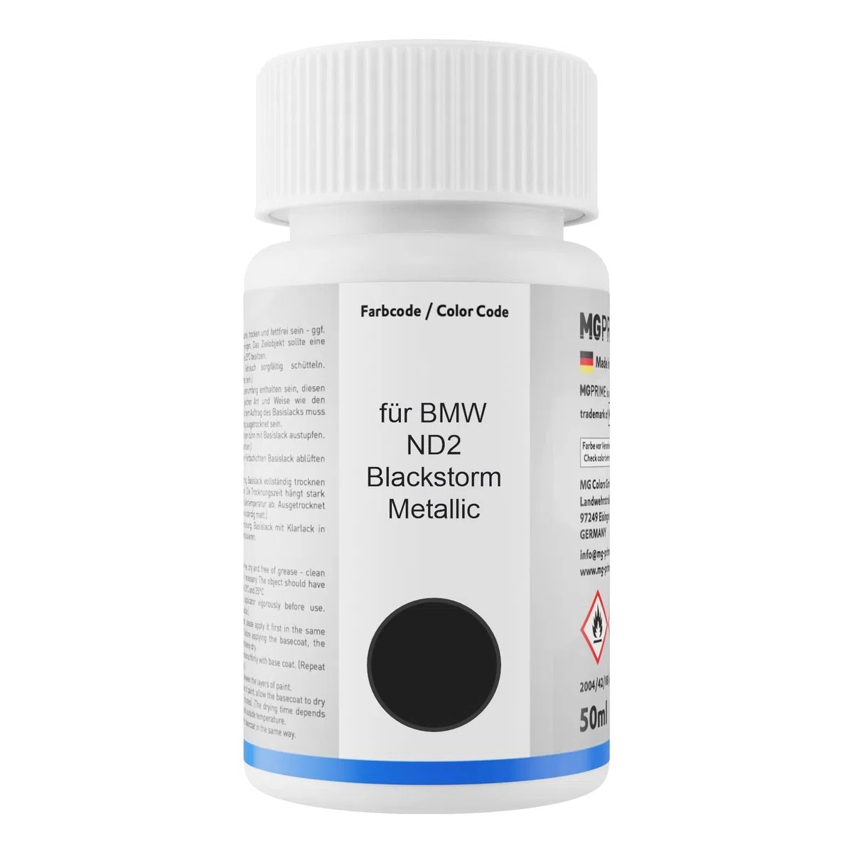 MG PRIME Pintura automotriz Set de lápices de retoque para BMW ND2 Blackstorm Metallic Pintura base pintura transparente, 50 ml cada uno