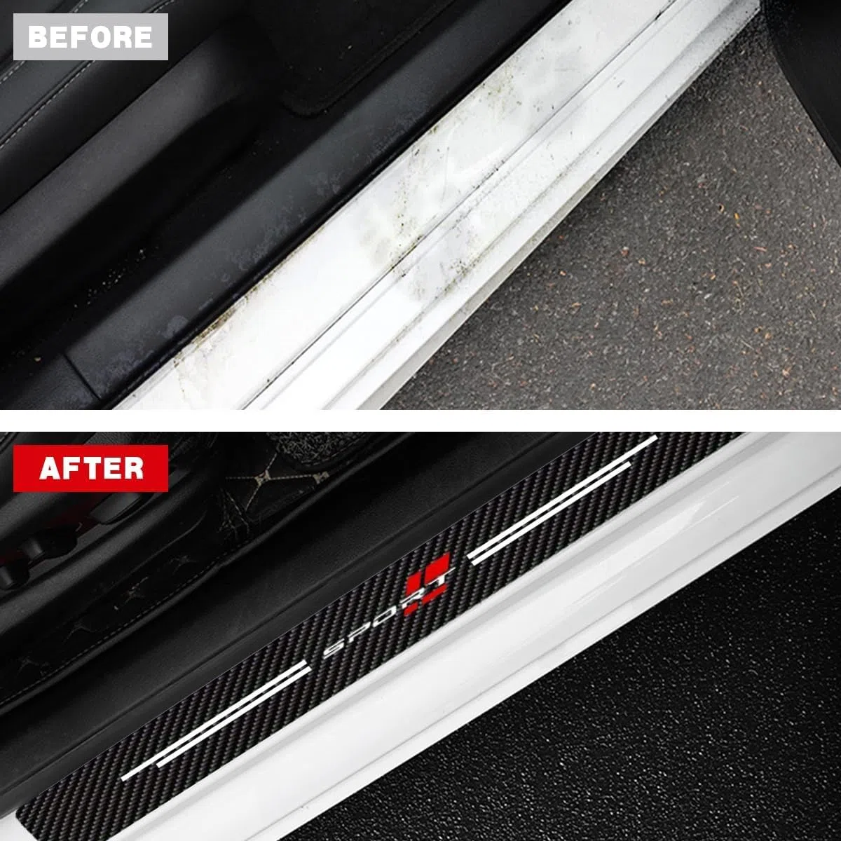 4 Piezas Pegatinas Protective de Umbral de Puerta de Coche para Renault Arkana 2021-2025, Fibra Carbono Estribos de Coche Decoración Pedal Pegatinas