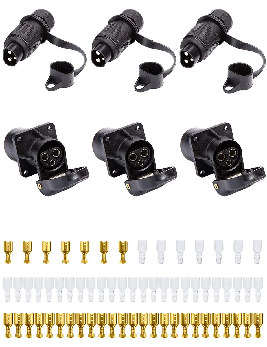 3 Piezas x Enchufe de Remolque 3 Pines y Zócalo de Remolque 3 Pines 12V, Enchufe Eléctrico del Tractor Hembra 3 Polos zócalo Tractor Macho 3 Pines Impermeable para Agrícola (3 Piezas)