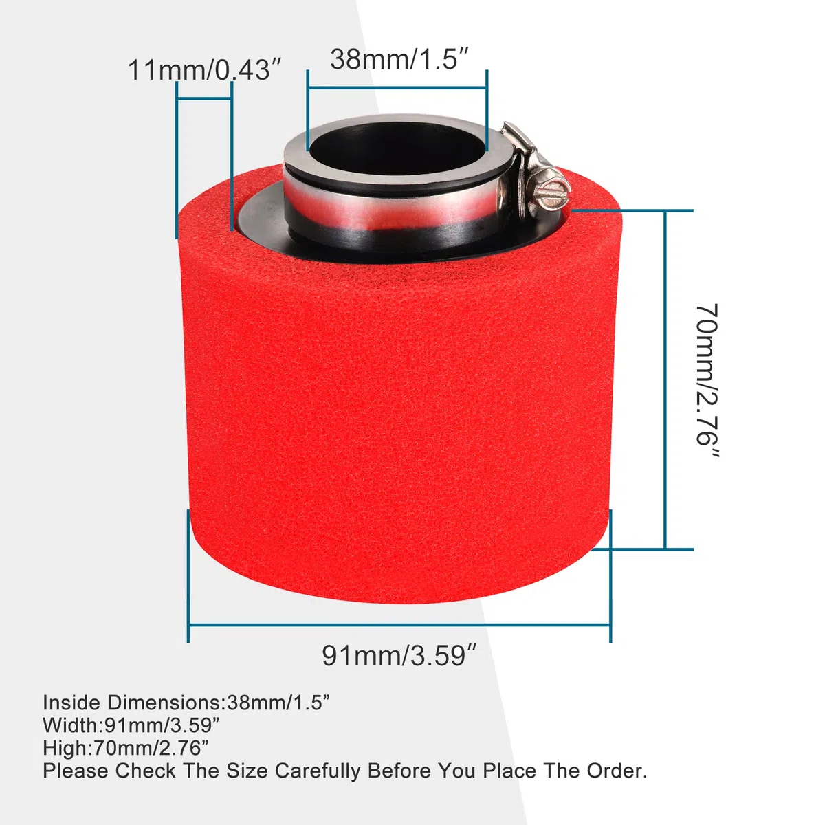 GOOFIT Filtro Aire Esponja Moto 39mm Vertical Universal Pit Bike reemplazo para 49cc 50cc 70cc 90cc 110cc 125cc Motocross Pocket Bike Scooter Quad Rojo