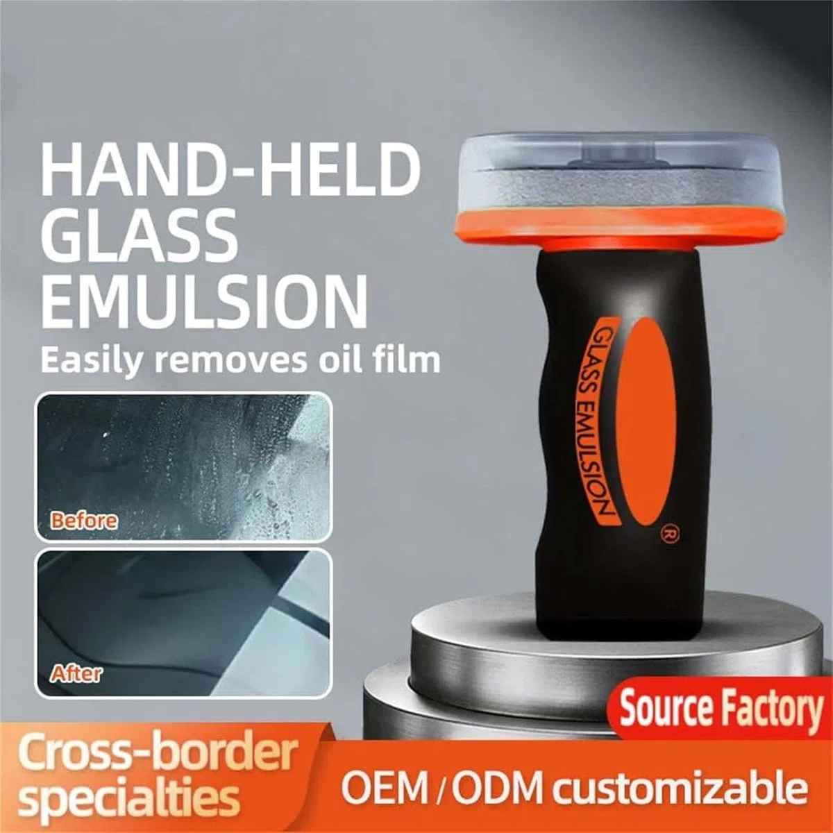 Glass Emulsion Cleaner for Car, 100ml Roll-On Car Oil Film Cleaner with Cleaning Board, Removes Oil Film for Clear Windshield and Improved Visibility (1pcs)