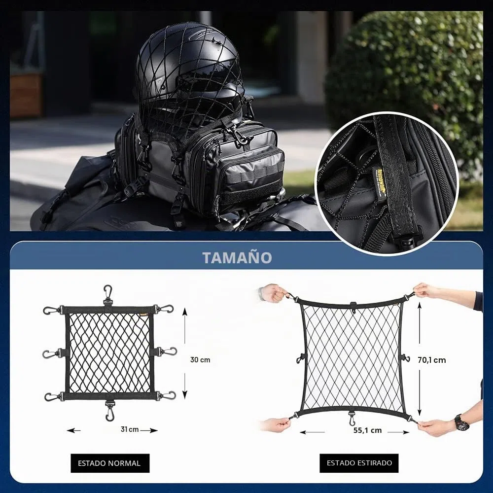 Cascos de moto Bolsa de malla elástica Bolsa de malla para maletero Bolsa de malla con 8 ganchos Cascos universales Bolsa de malla para cascos de motor Accesorios para guardar cascos