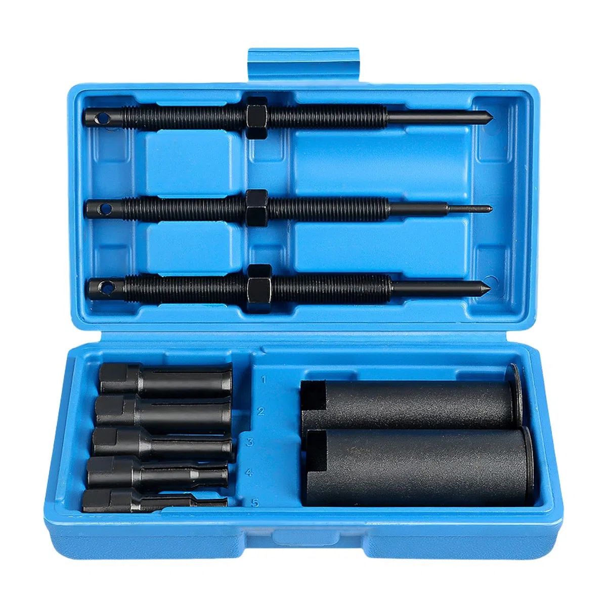 Extractor de Rodamientos Internos de Motocicleta de 9-23 mm con Estuche Portátil Moldeado por Soplado, Juego de Extractor de Rodamientos Internos con 5 Pinzas para Rodamientos de Bicicleta