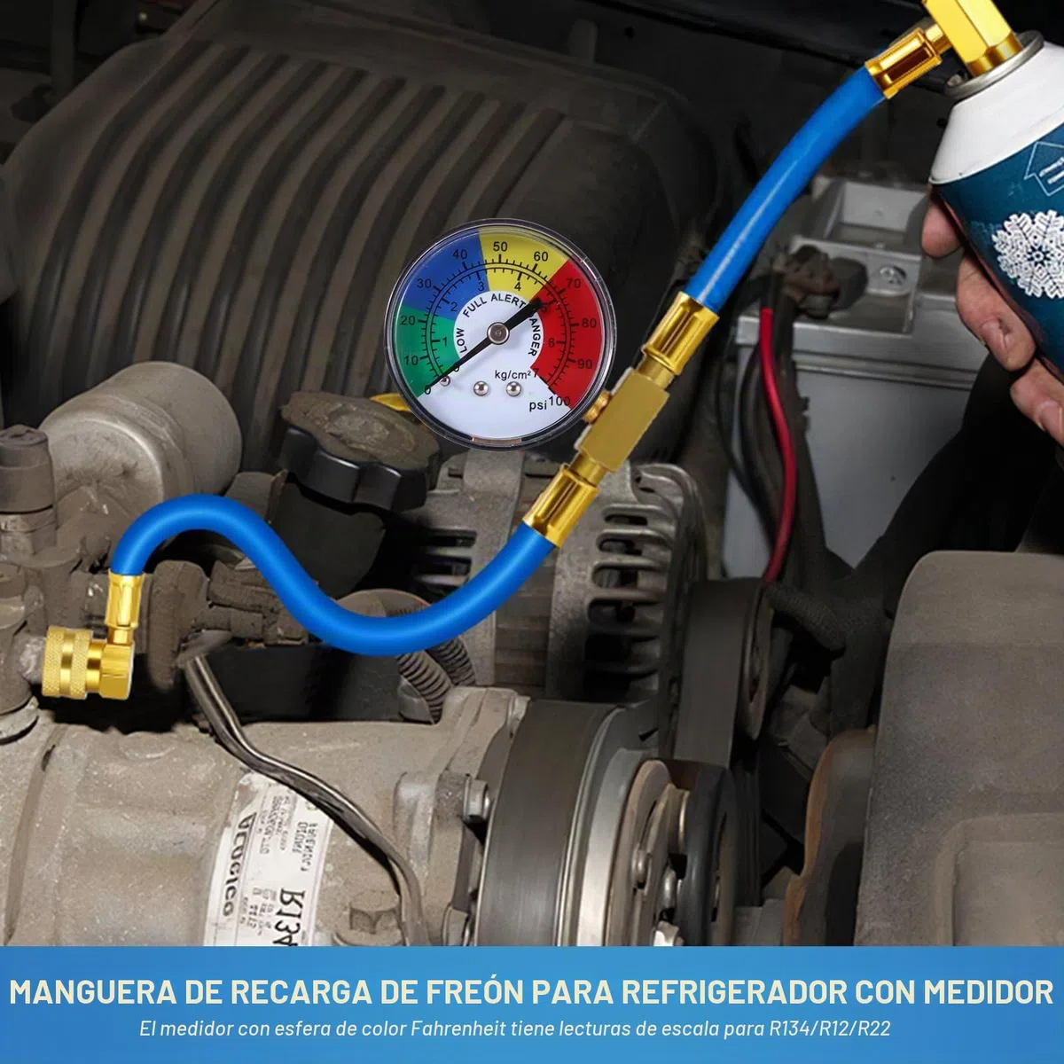 R134A Manguera de carga para aire acondicionado de coche, 80 cm, de goma extendida, con manómetro y llave de rosca ACME 1/2, kit de recarga de gas R134A (80 cm para R134A)