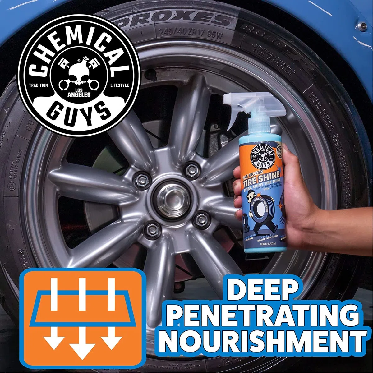 Chemical Guys Abrillantador de Neumáticos Tire Kicker Extra Shiny Tire Shine 473 ml. Restaura y Mejora el Aspecto de los componentes de Goma, Vinilo y plástico.