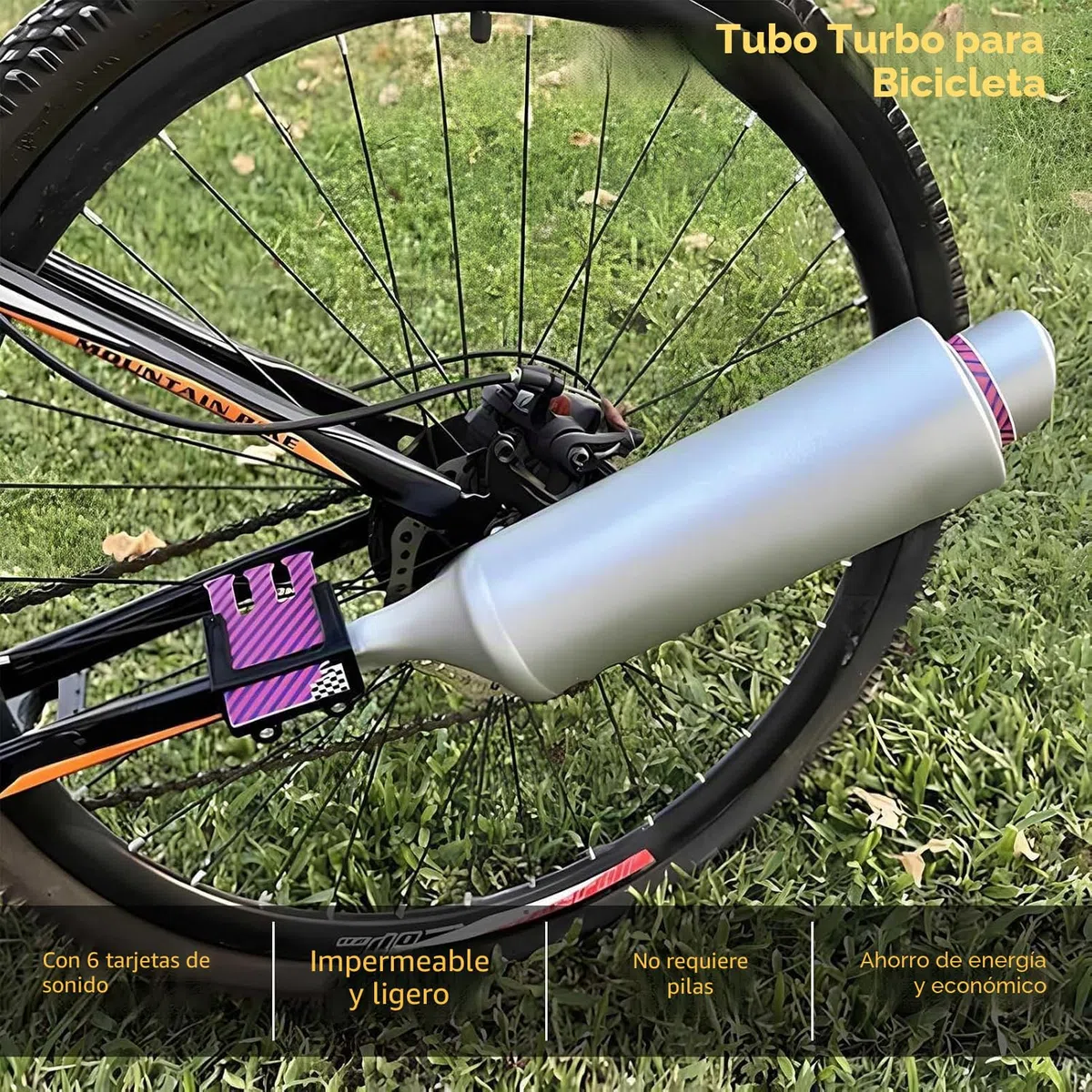 VOBOR Tubo de Escape de Bicicleta TUR-RBO, 100% Energía Manual LED, Kit de Tarjeta de Sonido para Radios de Bicicleta, Apto para Bicicletas de 16-22 Pulgadas