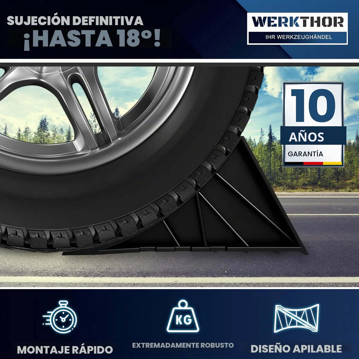 WERKTHOR Calzos de Rueda con Soporte [Juego de 2] y Material de Fijación - Calzos de Rueda para Remolques de hasta 1600kg de Carga por Eje - Cuñas Accesorios para Remolques de Coches (Montables)