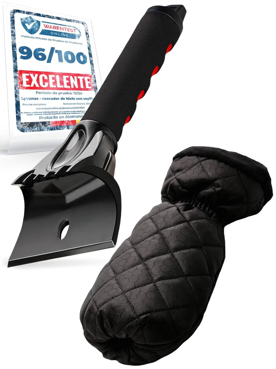 LYVANAS rascador Hielo Coche con Guante - Raspador Profesional ergonómico para Parabrisas – Alta eficacia con máxima Comodidad – Manos secas y Calientes – Eficaz y Seguro – Ice Scraper