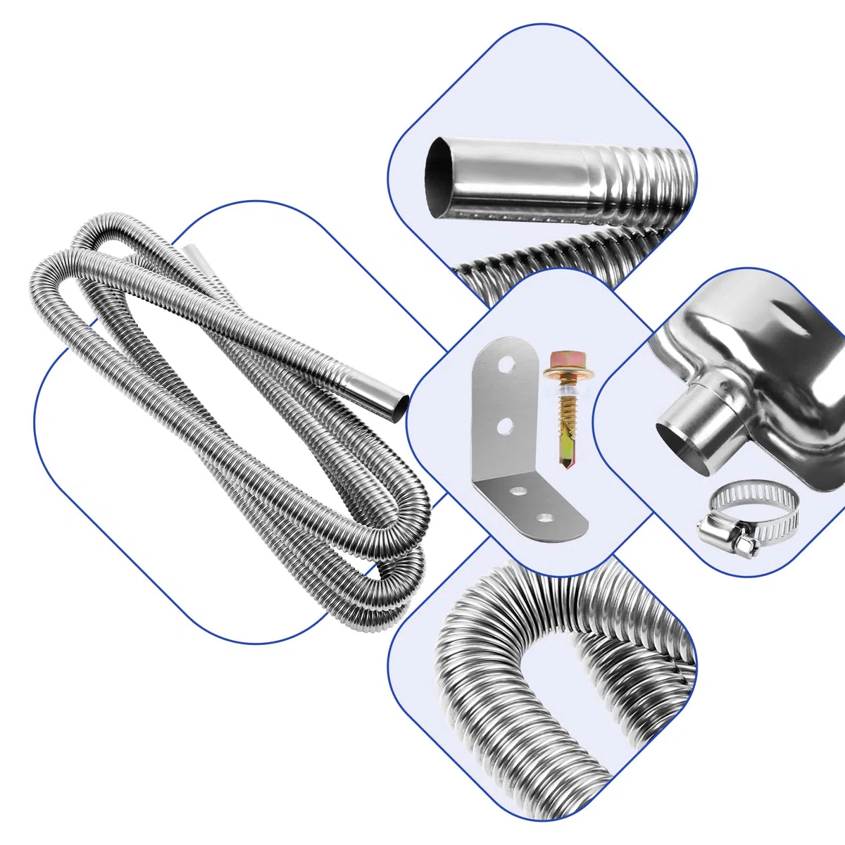 Manguera de escape de 200 cm para generador de electricidad con silenciador, tubo de escape de acero inoxidable para auto, tubo de escape del tanque de combustible para calefacción de