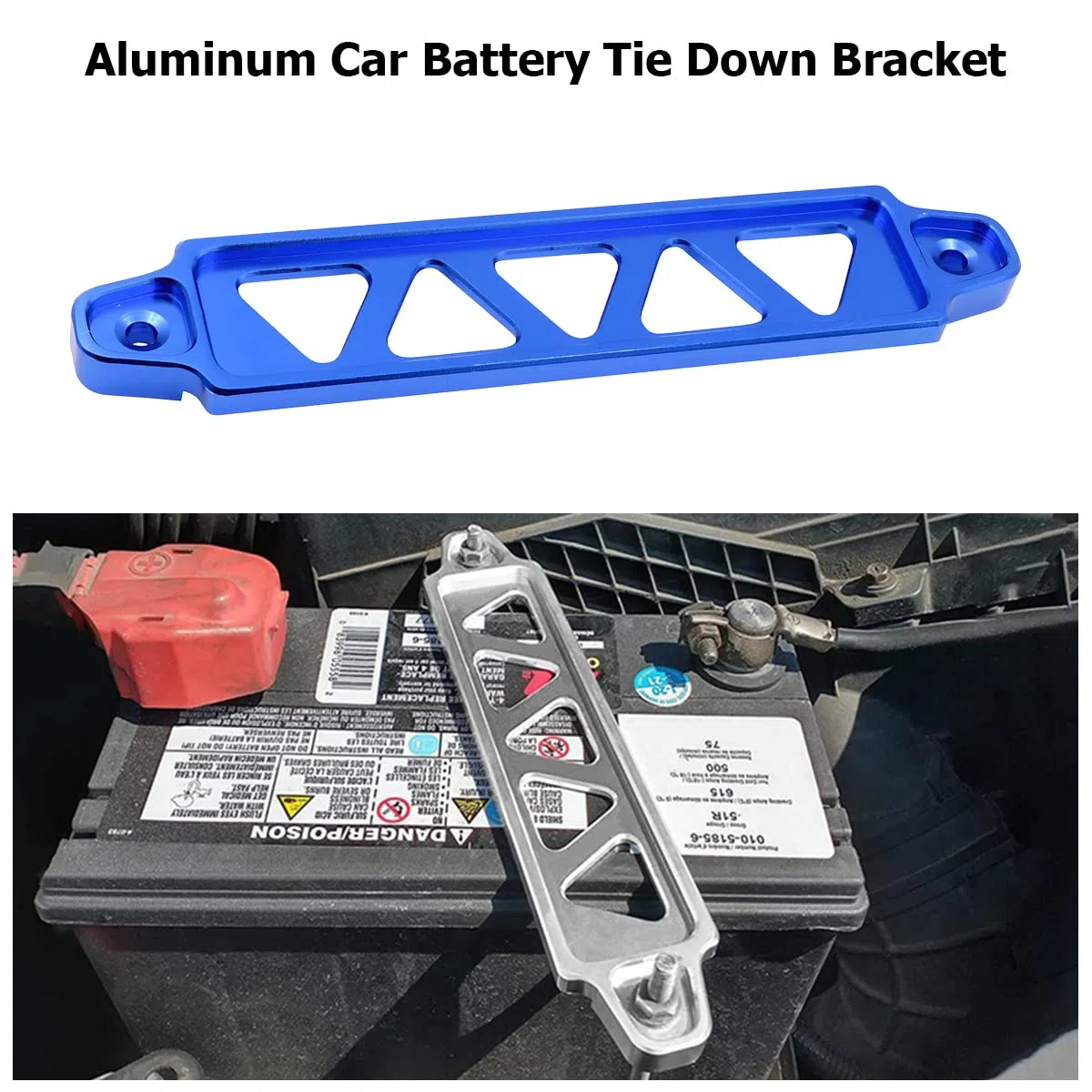 JNNJ Soporte Aluminio Para Bateria Coche, Soporte Montaje Batería Universal Aleación Aluminio, Soporte Aluminio Anodizado Para Baterías Automóviles, Para Correa Amarre Batería Del Coche(Azul)
