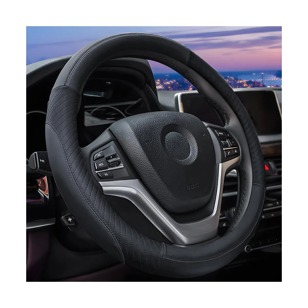 JNNJ Funda Volante Coche, Cubre Volante Cuero 37-38cm, Cubre Volante Sport Antideslizante Transpirable, Funda Volantes Coche Universal, Accesorios Decoración para Todos Los Volantes(Negro)
