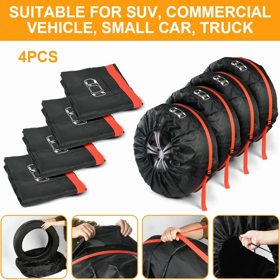 Rueda Cubierta Protectora, 4 PCS Cubierta para Neumáticos, 13 a 18 Pulgadas Funda de Repuesto para Llantas de Coche, Resistente Agua y Polvo con asa (Diámetro de 66 cm)