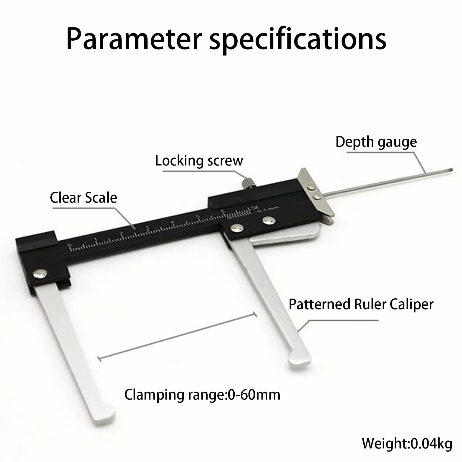 Calibrador de profundidad de disco de freno, calibrador de medición métrico de 0 a 60 mm, medidor de profundidad de banda de rodadura de neumático de 0,1 mm, regla portátil de profundidad de disco de