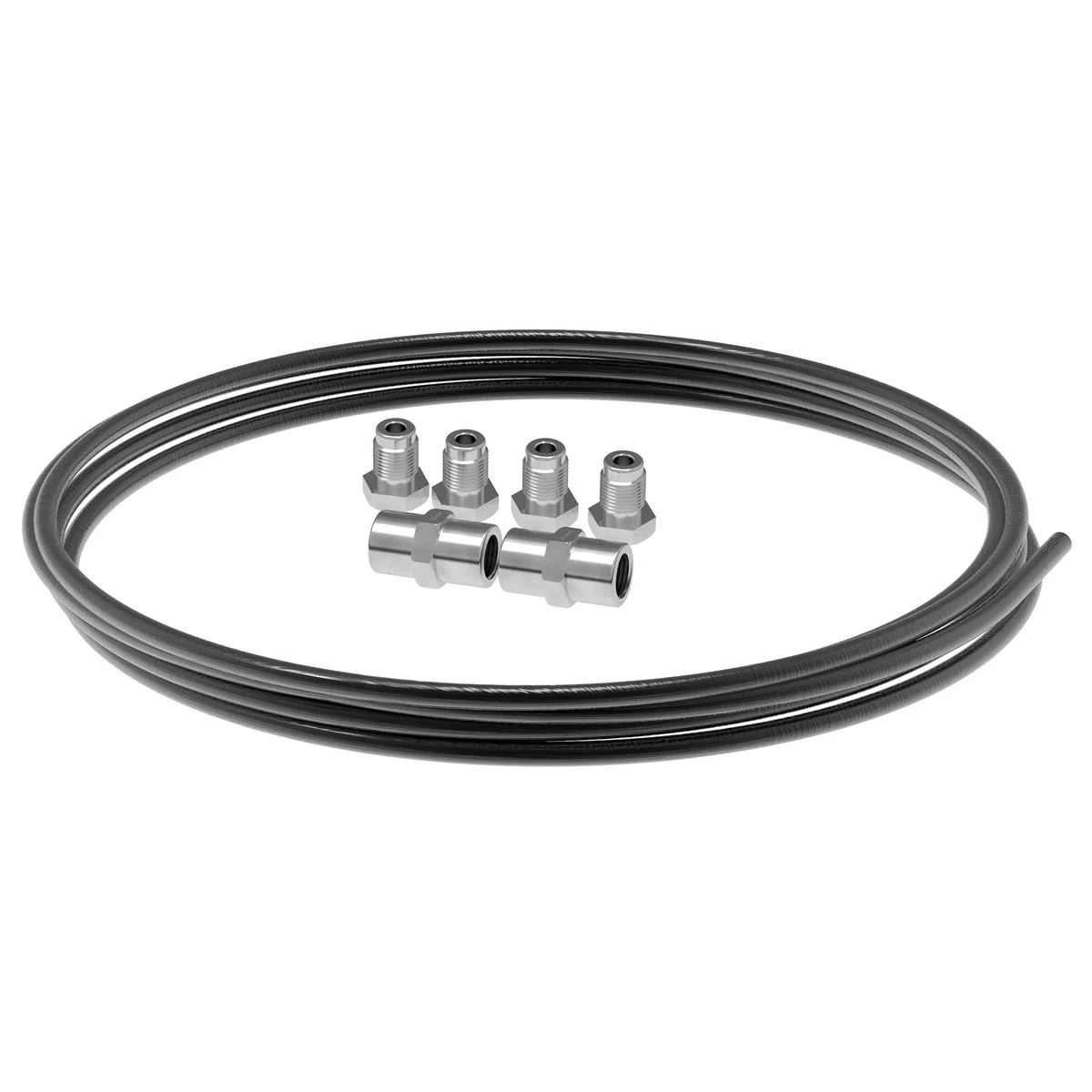 AUPROTEC Cable de freno de 2 m, diámetro de 4,75 mm, acero en el juego + 4 uniones + 2 conectores M10 x 1 DIN 74 234, tubo de freno de acero cobrizado en surtido para reborde F.