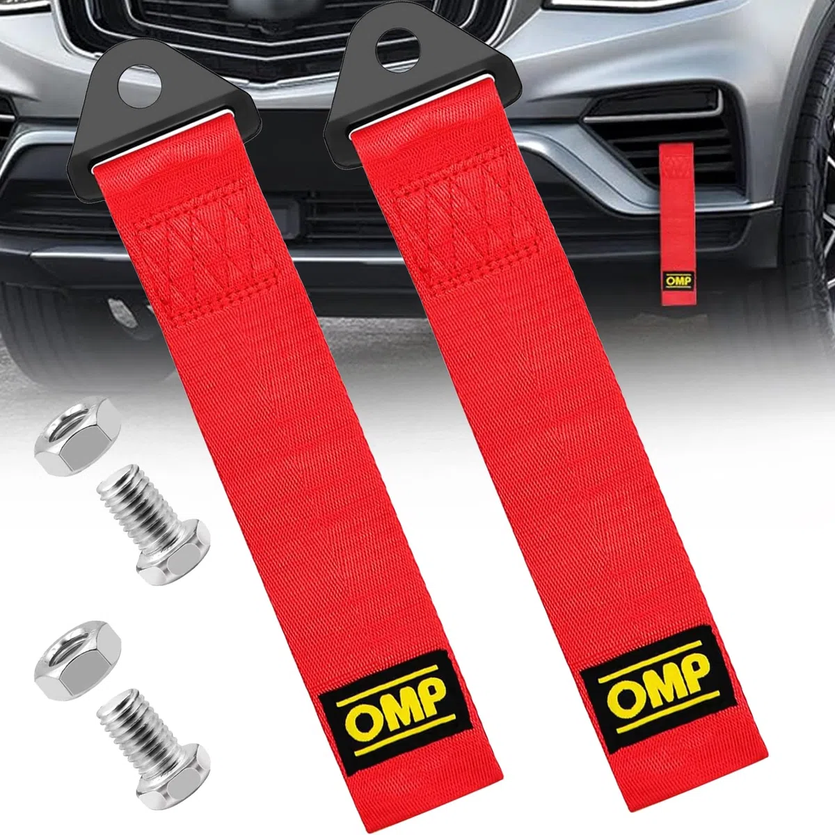 2 Piezas Correas de Nylon Remolque para Parachoques Delantero y Trasero, Remolque Cuerda Remolque Alta Resistencia para Gancho Remolque Parachoques Trasero Delantero(Rojo)