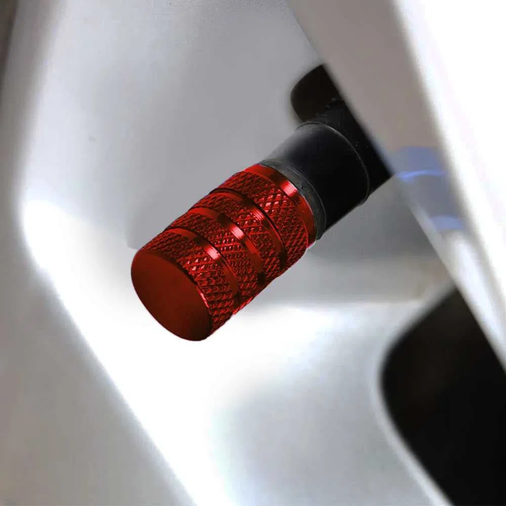 OcioDual 4 Tapones Metálicos Circular Color Rojo para Ruedas Válvulas Americana Coches Motos Motocicletas Tapón de Protección Neumaticos con Válvula Coche Moto Moticicleta