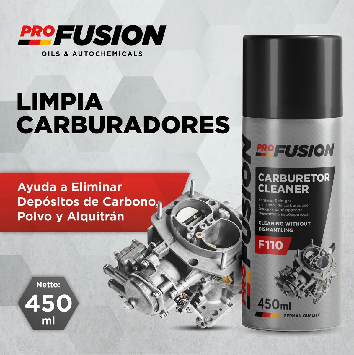 ProFusion Limpia Carburadores Pack de 3 - Carburetor Cleaner - Elimina los Depósitos de Carbono, Polvo y Alquitrán - Aditivo para Limpiar Válvula EGR - 450 ml