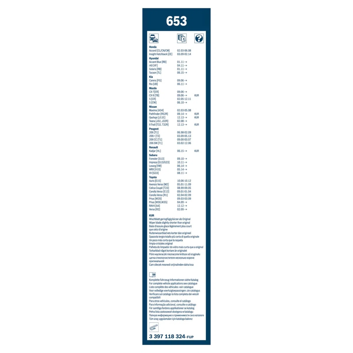 Bosch Twin 653 Limpiaparabrisas Frontal - Set de Escobillas de Recambio una mayor seguridad en la conducción, con Adaptador Quick-Clip Premontado, 65cm/40cm