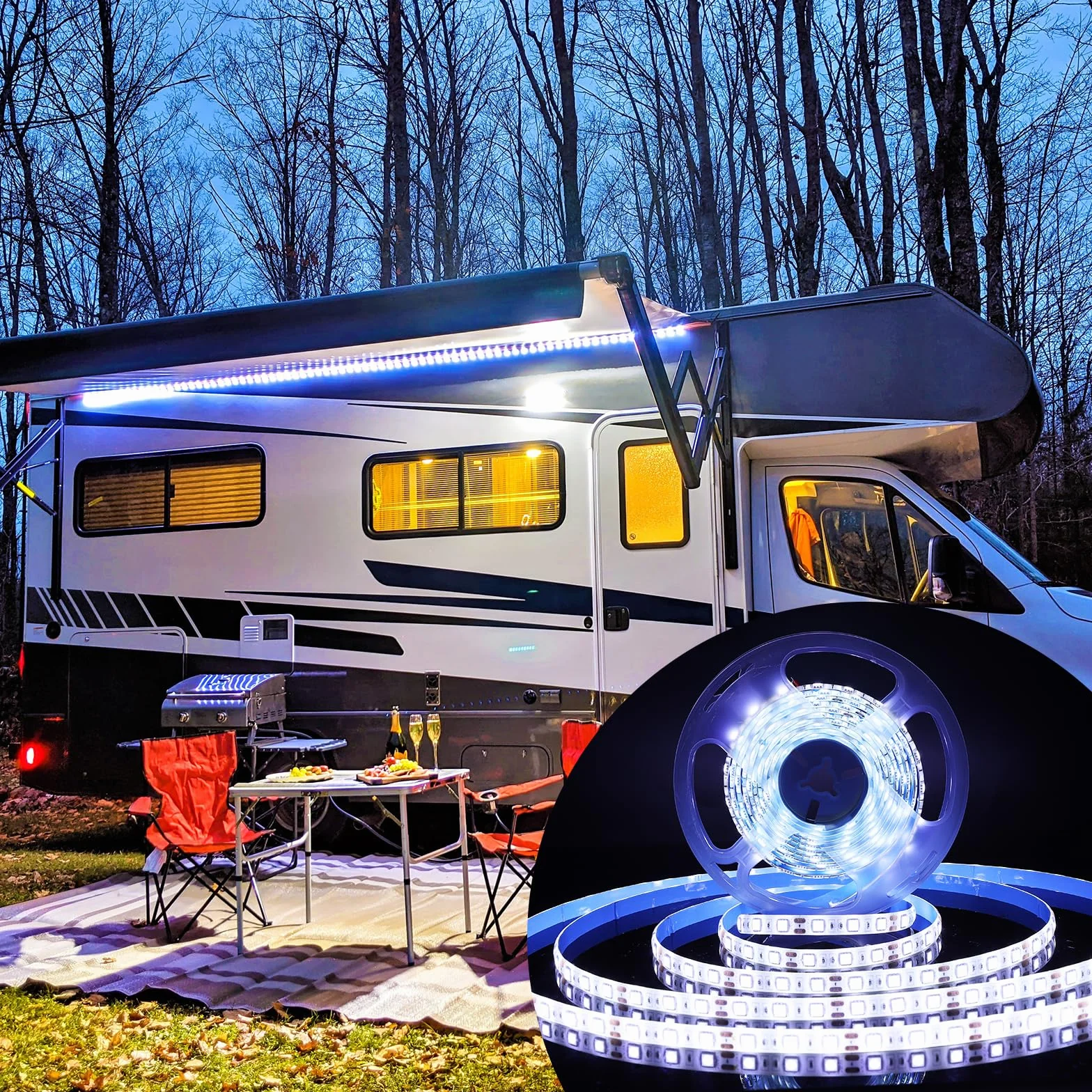 KINBOM RV Underglow LED Light Kit, 12V 5m Color Blanco Luz para Toldo de Camping RV Tira de Luz LED para RV Luces para Toldo RV para Autocaravana Remolque de Viaje Camiones de Comida