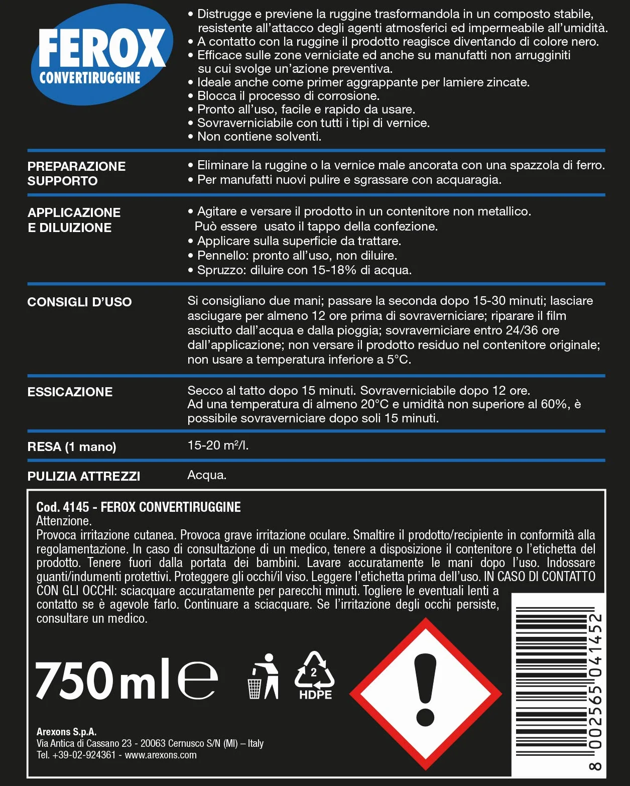Arexon 4145 - Ferox Rust Converter, Botella De 750 Ml