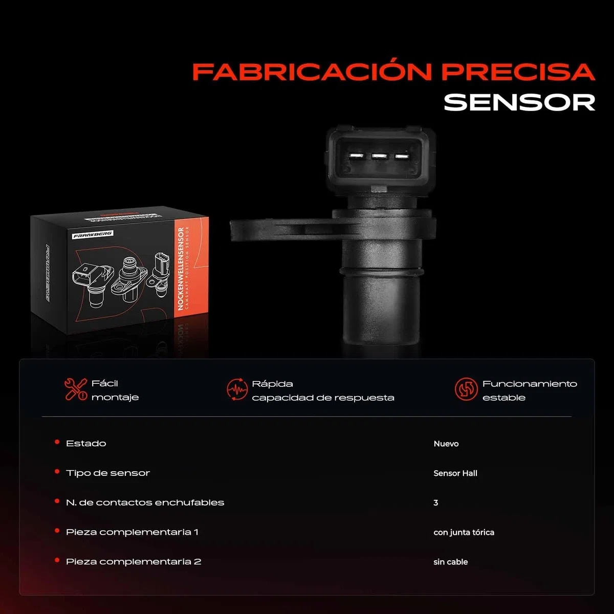 Frankberg Sensor del árbol de levas Sensor del cigüeñal 3-Polos Compatible con Rexton/Rexton II GAbajo Stavic Rexton W/Rexton Kyron Rodius Replace# 6651533028