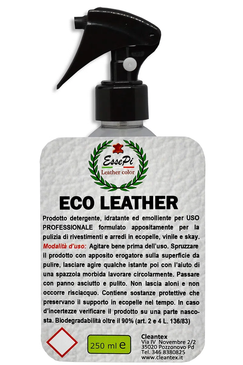 Detergente de cuero ecológico para artículos de cuero ecológico, cuero sintético, vinilo y skai. Limpia, nutre y protege. Producto de alta calidad. Base acuosa no tóxica. 250 ml