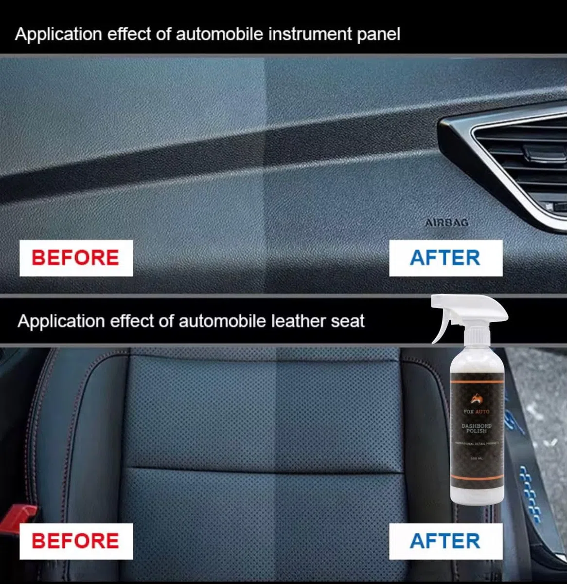 Genérico Fox Auto Abrillantador de Salpicadero 500 ML – Limpiador y Protector Interior para Coche con Protección UV, Acabado Brillante, Microfibra y Aplicador Incluidos.