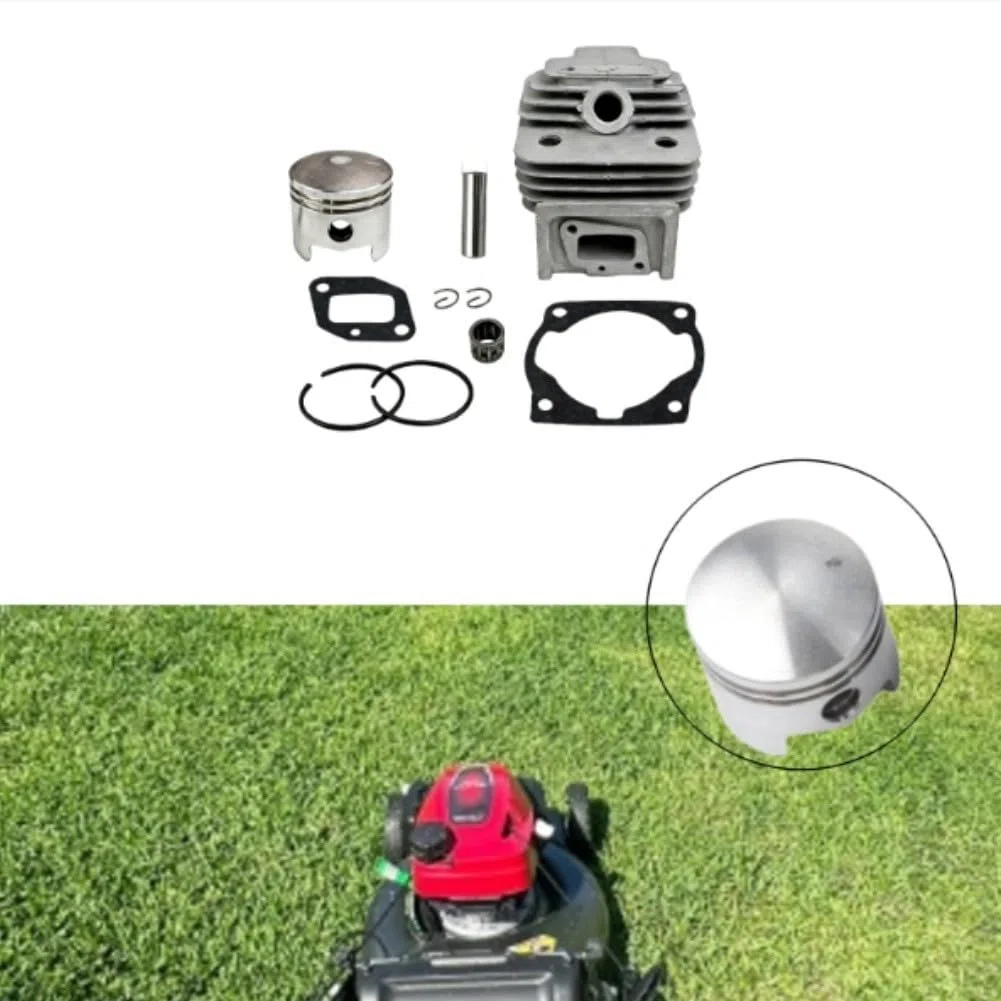 Cilindro de metal de 44 mm y kit de repuesto de pistón para motores de desbrozadora 52CC 44-5 con refuerzo integrado (A)