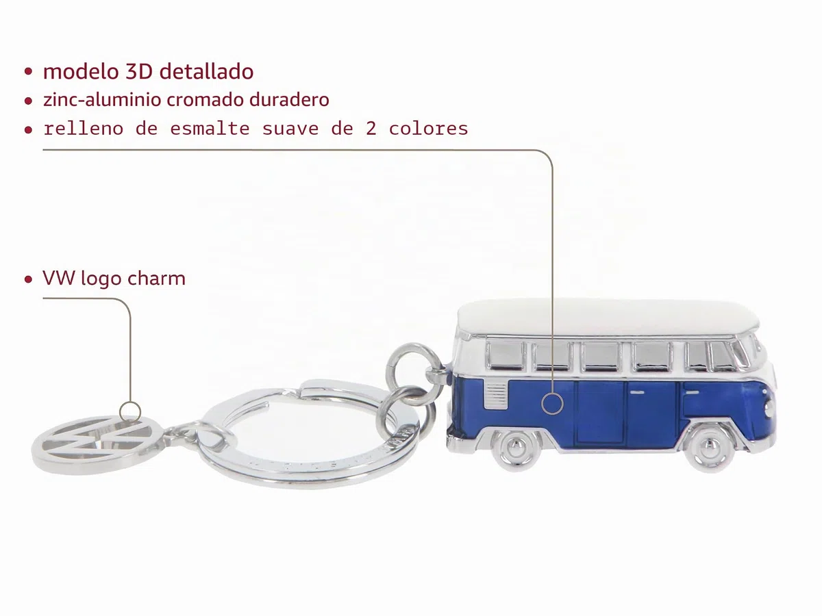 BRISA VW Collection - Volkswagen Furgoneta Hippie Bus T1 Van Llavero 3D Vintage Mini Modelo, Anillo de Llavero Retro, Accesorios del Coche como Idea de Regalo/Souvenir (Silueta/Fucsia)