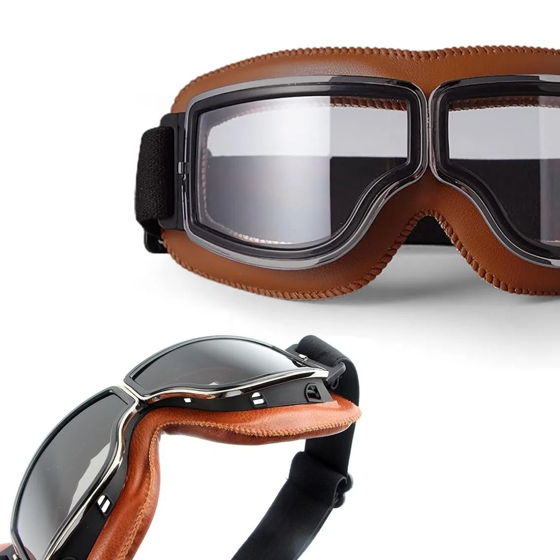 Gafas Moto Vintage Gafas de Aviador Gafas de Motocross Gafas de Casco de Ciclismo Gafas de Protección para Los Ojos Gafas de Motocicleta Retro Gafas de Sol Retro Resistentes Viento y Polvo