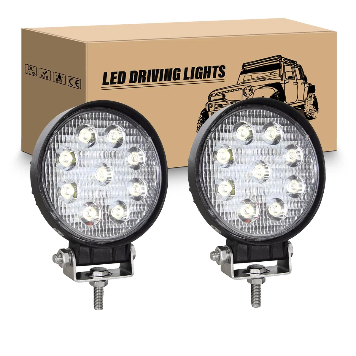 RIGIDON 2 Pcs Redondo Focos Led Tractor, 4 pulgadas 27W faros trabajo Spotlights Luz de Niebla 12V 24V 6000K IP67 impermeable para 4x4 Off Road Coche Camión Moto ATV UTV SUV 4WD Barco