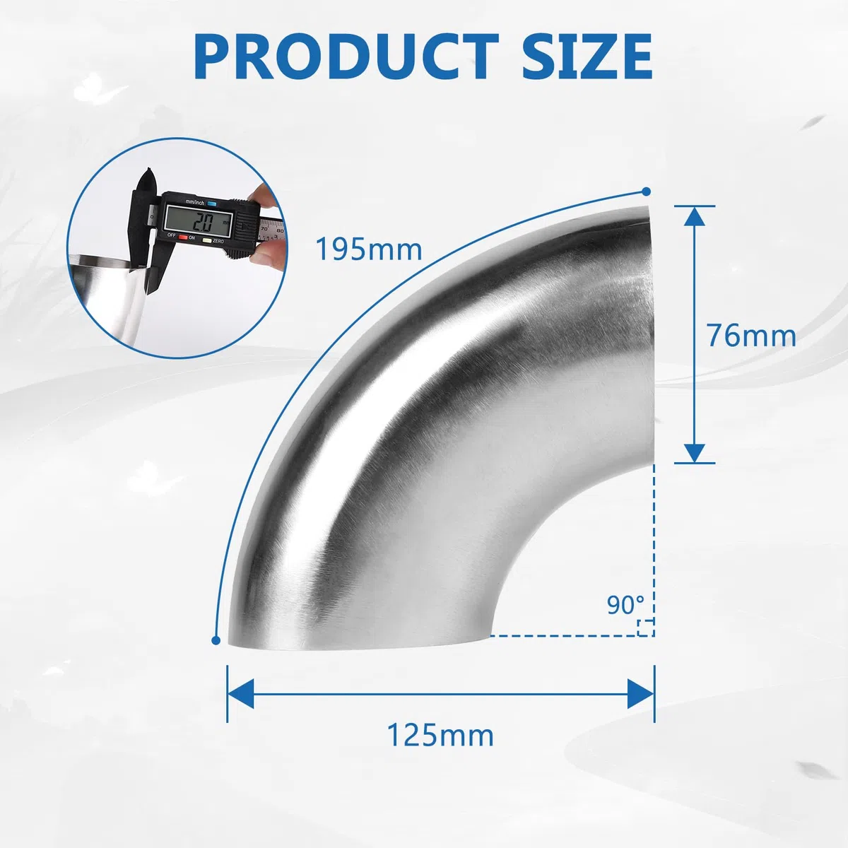 LALAGO Doblado de Acero Inoxidable, Codo de Tubo de 90 Grados 76mm, Codo de Escape de Tubo, Codo de Doblado de Acero SS304 para Escape, Tubo de Doblado, Codo de Ángulo de 90° (90°, 3 inch)