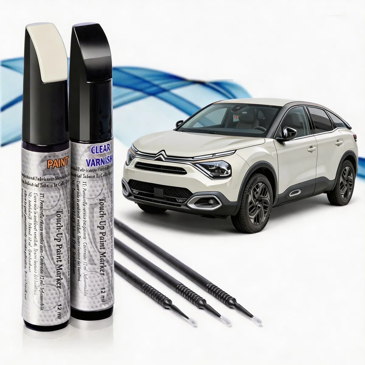 Reparador Arañazos Coche, Lápiz Retoque Automóvil, Bolígrafo Reparaarañazos, 2 Piezas Pintura Retoque Citroen con Base + Laca, Fabricado en España (EWP BLANCO BANQUISE)