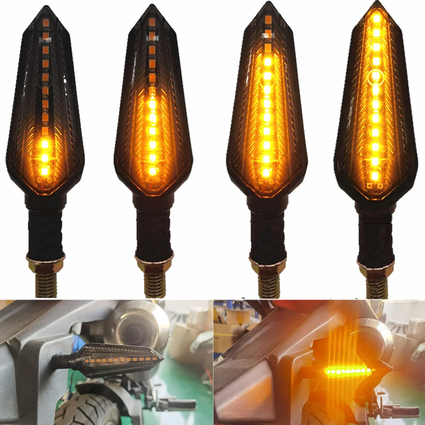 Greluma 4 Piezas Indicadores intermitentes de 12 LED para motocicleta, luces ámbar, indicadores de motocicleta que fluyen, impermeables (nueva versión)