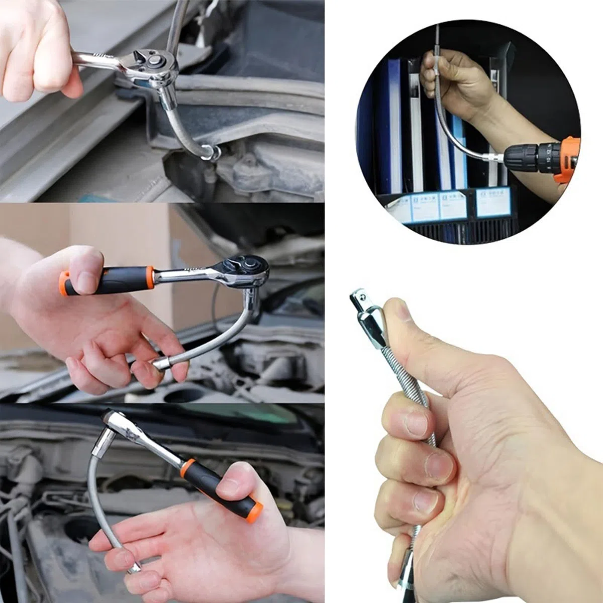 Generisch Varilla de extensión flexible, 3 barras de metal flexibles portátiles | Juego de extensión flexible para coche, automóvil, vehículo, coche, garaje, reparación y mantenimiento