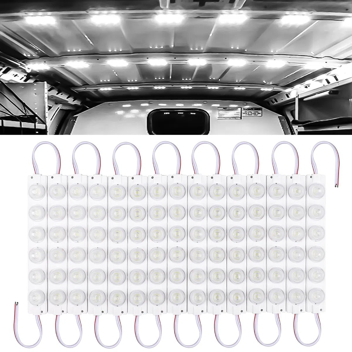 Linkstyle Kit Luces LED Interior Coche, 90 Leds 12V Interior Luces Van de Techo de Techo para Furgoneta RV Remolque Barco Bus (15 Módulos, Blanco)
