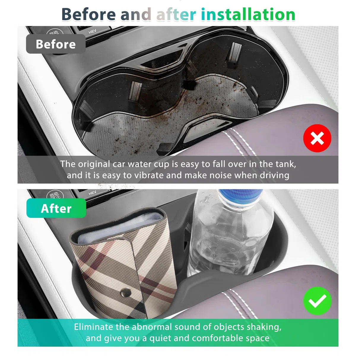 GAFAT Compatible con BYD Seal U DM-i EV 2024 2025 2026 funda protectora para portavasos, Seal U DMi 2025 TPE de goma blanda para consola central, soporte para vasos original de reserva de 4 agujeros
