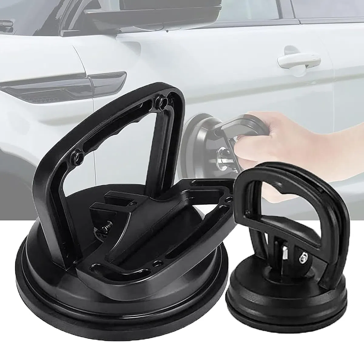 2 herramientas de reparación de abolladuras de coche, extractor de abolladuras, ventosa para coche, carrocería y abolladuras, herramienta para quitar abolladuras, para azulejos y espejos (Negro)