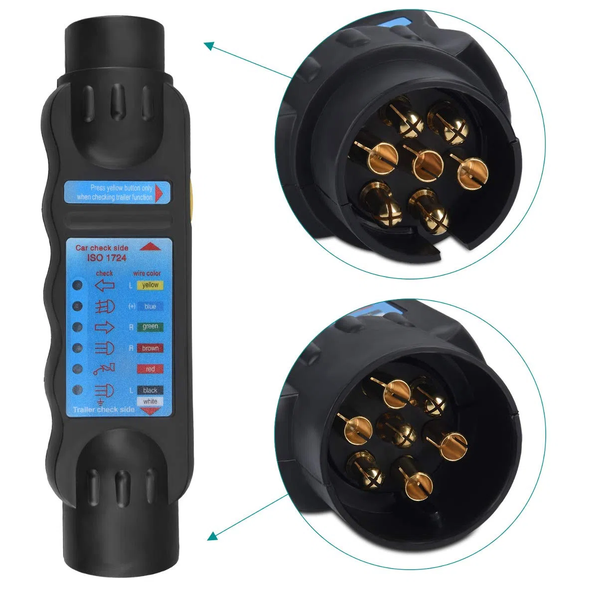Navaris Comprobador de Luces para Remolque - Equipo para diagnóstico de tensión para Caravana Arrastre - Tester con 2X Adaptadores de 7 y 13 Pines