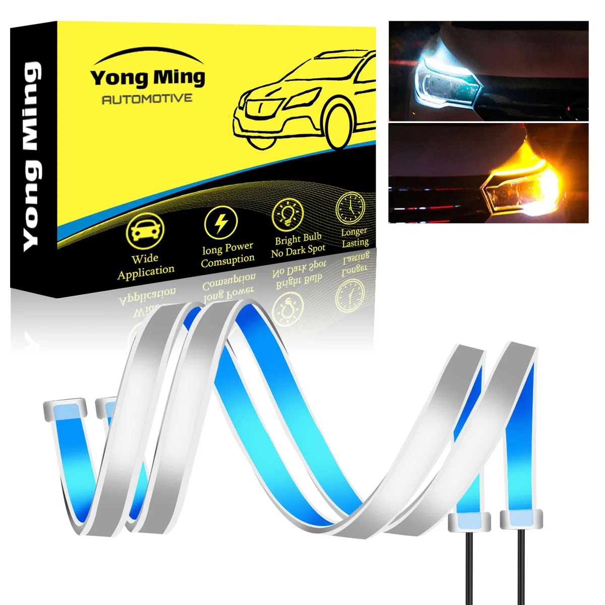 YONGMING 30CM Luces De Tira De Led Dell Delgadas Y Flexibles A Prueba De Agua, 12V Blanco áMbar Luces Diurnas,Enciende Los SemáForos Para Los Faros Del Coche