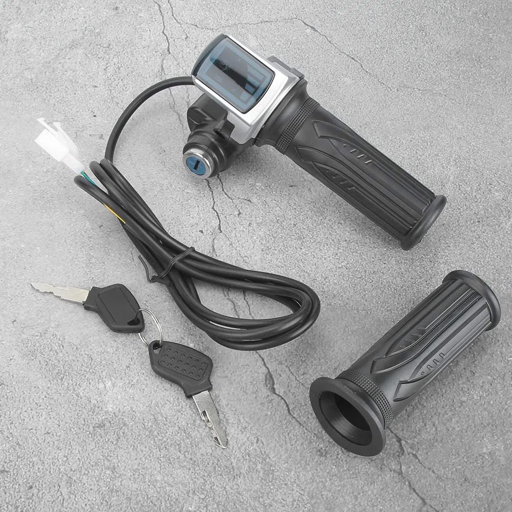 Akozon Empuñadura de Acelerador eléctrico Acelerador de Medio de 36V con indicador LED de Encendido Bloqueo de Teclas para Motos Eléctricas Scooters Motocicleta