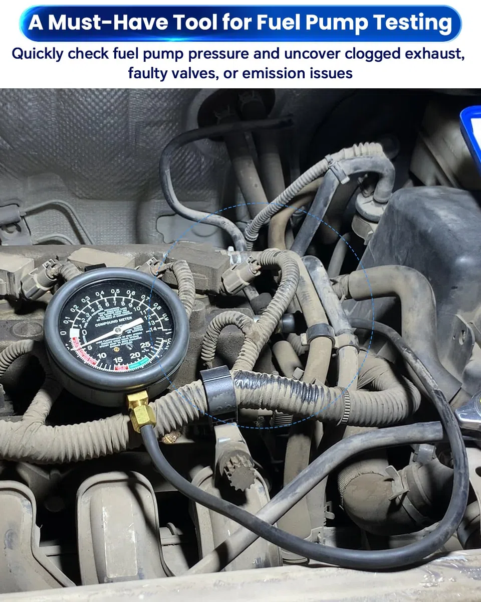 ATPEAM Vacuómetro de Vacío 0-30 inHg, Medidor de Vacío Profesional para Diagnóstico de Automóviles, Motos y Sistemas de Combustible
