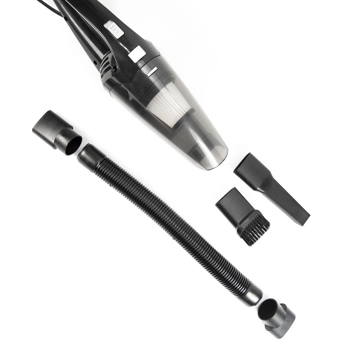 Jocca - Aspirador de Coche 12V Potente con Accesorios | Aspirador de Mano con Cable 3 Metros | 100w | Asa Ergonómica | Filtro HEPA | Limpieza Coche | 5 Accesorios | 0'5 L de Depósito