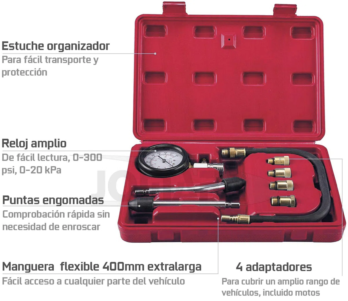JOMAFA Compresimetro gasolina comprobador de compresion para motores gasolina universal, 8 piezas